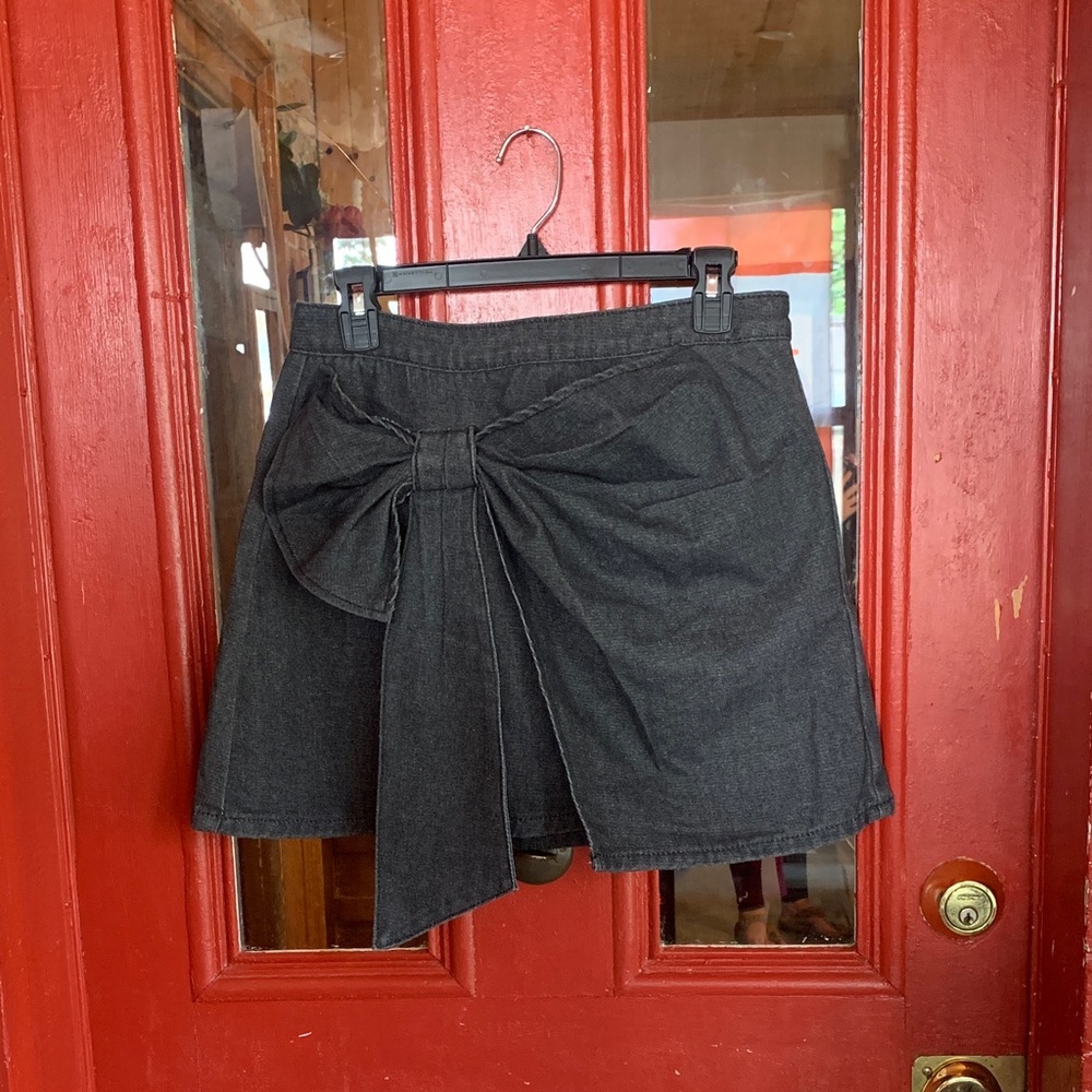 Black Denim Mini Skirt with Bow Detail